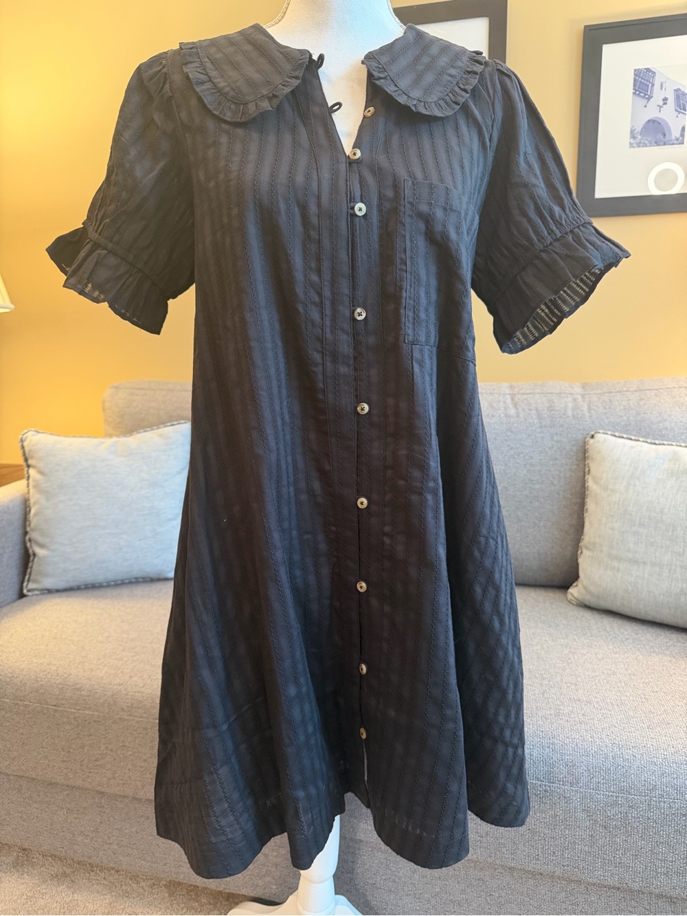 Pilcro NWT Black Button-Front Short Sleeve Dress with Peter Pan Collar - Picture 8 of 8